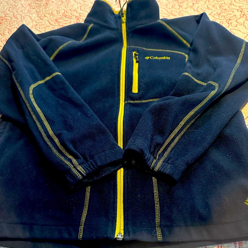 Girls 14/16 Columbia Lightweight Fleece Navy Coat with Yellow Trim